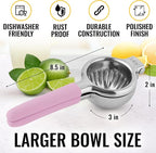 Zulay Lemon Squeezer Stainless Steel with Premium Heavy Duty Solid Metal Squeezer Bowl and Food Grade Silicone Handles - Large Manual Citrus Press Juicer and Lime Squeezer Stainless Steel (Pink)