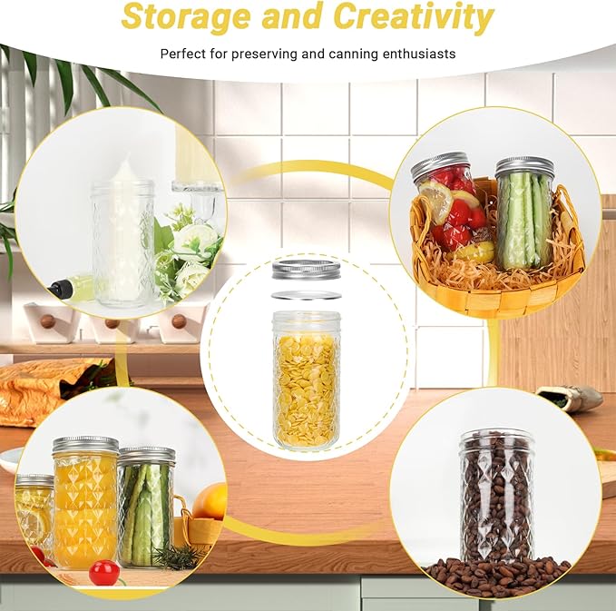 12 oz Glass Mason Jars, 15 Pack Regular Mouth Glass Canning Jars with Silver Aluminum Lids and Bands, Airtight Jam Jars for Food Storage, Pickling, Fermenting, Honey, Jelly, DIY Candles Decor
