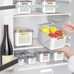 Fruit Storage Containers for Fridge with Removable Colander, 8 Pack Fruit Containers for Fridge with 2 Function Divider Plate, Airtight Storage Container to Keep Berry Fruit Fresh, Dishwasher Safe