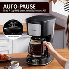 12-Cup Drip Coffee Maker with Reusable Filter,Programmable Clock,Auto Brew,Water Window,Keep Hot Plate,Glass Carafe,Compact Design for Kitchen,Office,Silver and Black,Stainless Steel