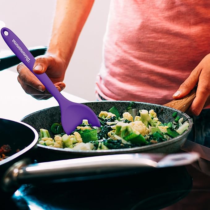 Silicone Spoon for Cooking, BPA Free Silicone Slotted Solid Spoons Set Heat Resistant, Dishwasher Safe Nonstick Silicone Kitchen Serving Spoon Set for Mixing Basting Stirring, Purple