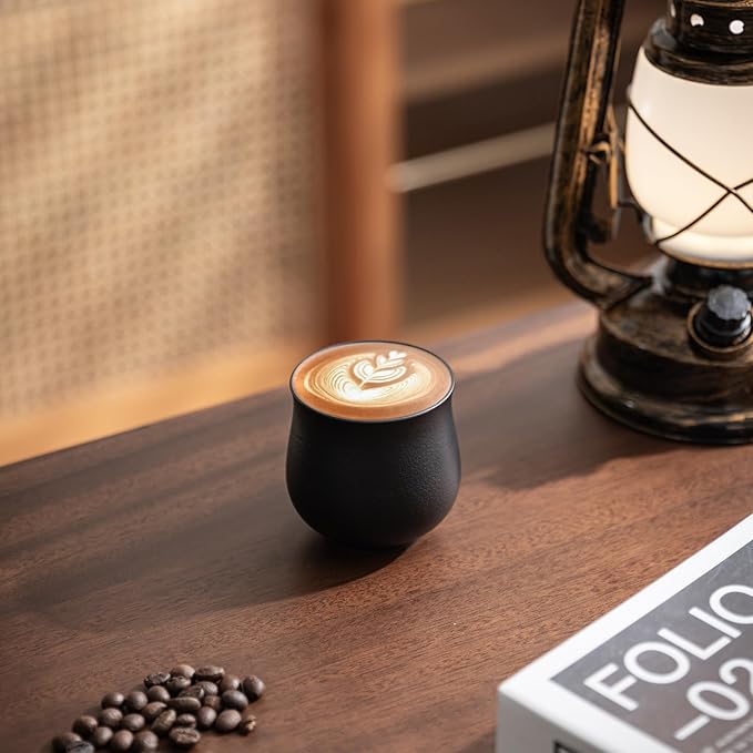 4-Oz Ceramic Espresso Cups Set - Multi-Color, Handle-Free Design for Home & Cafe | Dishwasher-Safe Stoneware Cups (black,4)