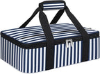 Insulated Casserole Carrier, Portable Casserole Carrier for Hot or Cold Food Lunch Tote Warmer or Cooler Bag, Lasagna Lunch Bag for Potluck Parties- Fits 9" x 13" Baking Dish-Blue Stripes