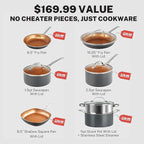 Gotham Steel 12 Pc Ceramic Cookware Set Nonstick, Ceramic Pots and Pans Set Non Stick with Steamer for Cooking, Non Toxic PFOA PFOS Free, Ergonomic Stay Cool Handles, Oven & Dishwasher Safe, Copper