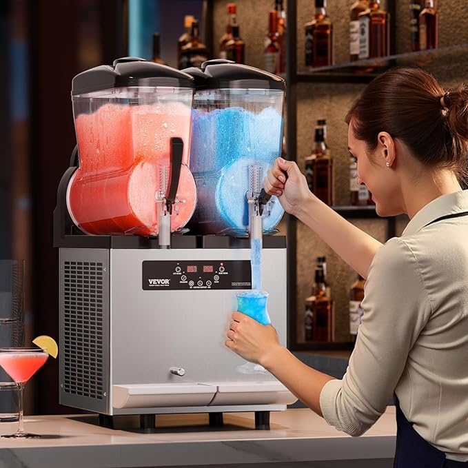 VEVOR Commercial Slushy Machine, 12Lx2 Double Tank Frozen Drink Machine, 96 Cups Stainless Steel Margarita Smoothie Frozen Drink Maker, Slushie Maker for Home Party Restaurants Cafe Bars