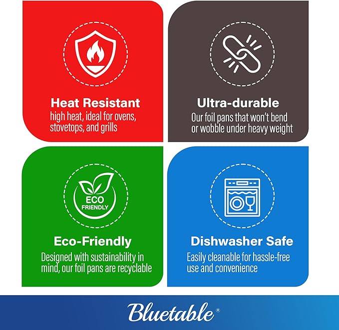 Bluetable Aluminum Foil Pans 9x13 Half Size Bulk [100 Case Pack] Heavy Duty Disposable Foil Pans - Chafing Dish Pan Baking Pan - Steam Table Pans, 9 x 13 Aluminum Trays for Serving Food [100 Pack]