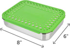 LunchBots Large Cinco Stainless Steel Lunch Container - Five Section Design Holds a Variety of Foods - Metal Bento Box - Dishwasher Safe - Stainless Lid - Green Dots