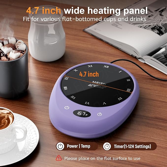 MEION Coffee Mug Warmer for Desk, Coffee Cup Warmer, 4 Temp Settings & 1-12H Timer, Coffee Warmer with Auto Shut Off Smart Gravity Sensor, Beverage & Candle Warmer Coffee Gifts Accessories (Lavender)