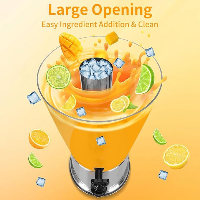 Beverage Dispenser With Stand, Iced Beverage Drink Dispenser, Stainless Steel Water Jar with Ice Container, Lemonade Drink Jar Jug For Buffet, Parties, Clear Acrylic, 2-GALLONS 8-L