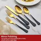 20-Piece Gold Silverware Set 18/0 Stainless Steel Flatware Black Handle Cutlery Set Service for 4 Dinner Knives Forks Spoons Set Mirror Finish Dishwasher Safe