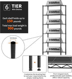 6 Tier Adjustable Storage Shelves,Heavy Duty Metal Utility Shelf 900LBS Capacity,Wire Shelving Unit Organizer Rack for Home,Kitchen,Office,Bathroom,Pantry Room,12" D x 22" W x 69" H,Black
