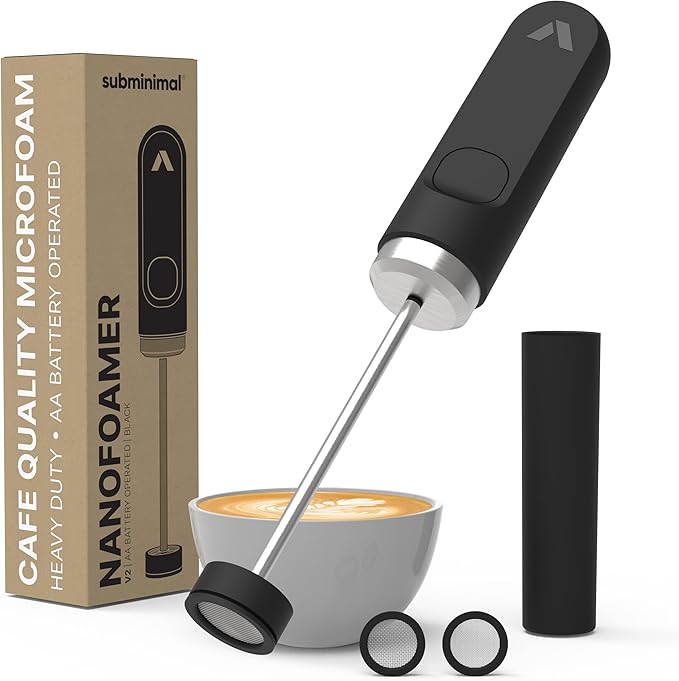 Subminimal NanoFoamer V2 Performance Milk Foamer | NEW Model Edition | Waterproof, Dual-Speed, Stainless Steel | Microfoamed Milk in 30 Seconds, Barista-Style Coffee Drinks Home