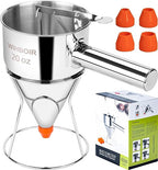 Stainless Steel Pancake Batter Dispenser with Squeeze Handle and Multi-Nozzle, for Pancakes, Cupcakes, and Baked Goods. 20 oz