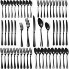 Lazycorner 50 Pcs Black Silverware Set for 10, Mirror Polished Flatware Set Stainless Steel Fork Knife Spoon, Food Grade Eating Utensils Sets, Reusable Silverwear Cutlery Set, Dishwasher Safe