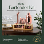 Barillio Rose Gold Bartender Kit - Stainless-Steel Cocktail Shaker Set w/Bamboo Stand - Mixology Bar Tools w/Drink Shaker, Mixer and Muddler for Cocktails - Home Bar Accessories - 23-Pc Bar Set