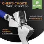 ORBLUE Garlic Press Stainless Steel - Premium Professional Grade Garlic Mincer, Crusher & Peeler Set - Easy Clean, Dishwasher Safe & Rust-proof, Blue