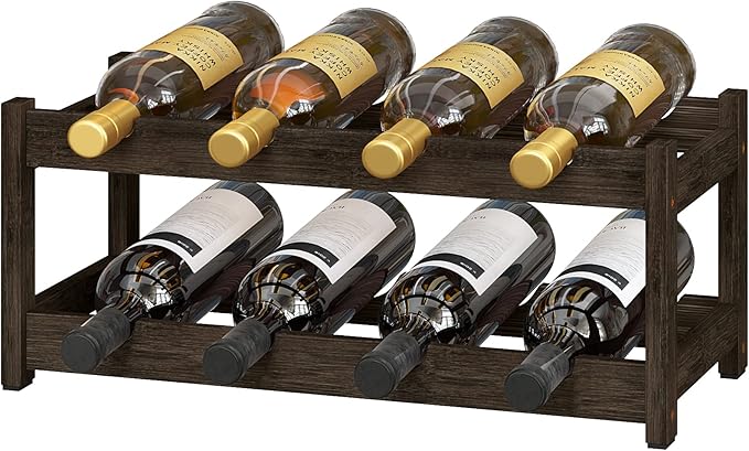 BAMEOS Wine Rack Freestanding 2 Tier 8 Bottle Bamboo Wine Racks Countertop Cabinet Wine Holder Wine Storage Shelf for, Bar, Pantry Wine Cellar Basement Countertop Mocha (16.85 L x 9.25W x 7H
