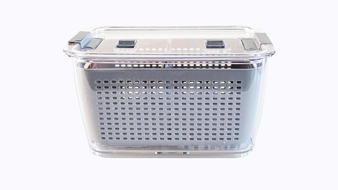 Kitchen Spaces Colander Bin, Produce Saver, Fridge Organizer With Lid, Wash, Strain and Store, Great for Refrigerator, Freezer and Pantry, Large, Gray