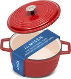 Misen 7 QT Enameled Cast Iron Dutch Oven - Chip-Resistant Enamel Coating - Thick Iron Core For Heat Retention - Large Cooking Surface - Oven Safe, Induction Compatible - Traditional Lid, Red