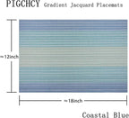PIGCHCY Placemat,Washable Woven Non-Slip Insulation Durable Placemat Vinyl Table Mat Set of 4 (4pcs Placemats,Coastal Blue)