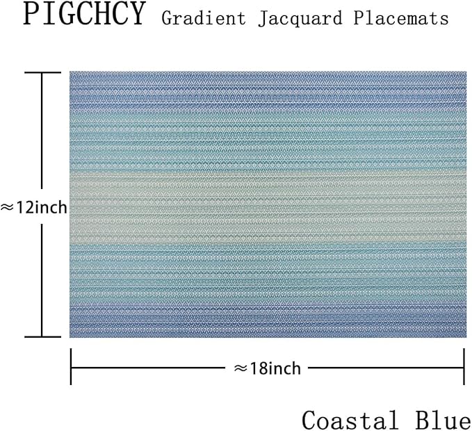 PIGCHCY Placemat,Washable Woven Non-Slip Insulation Durable Placemat Vinyl Table Mat Set of 4 (4pcs Placemats,Coastal Blue)