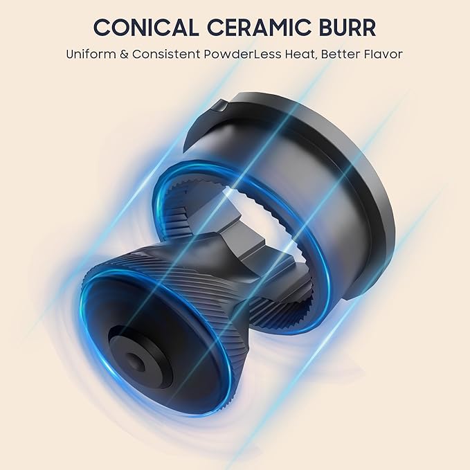 First Grind-While-Charging Rechargeable Coffee Grinder, 1.7X Faster Grinding with Portable Electric Burr Coffee Grinder with 38 Adjustable Grind Settings (CERAMIC BURR - White - Touch screen control)