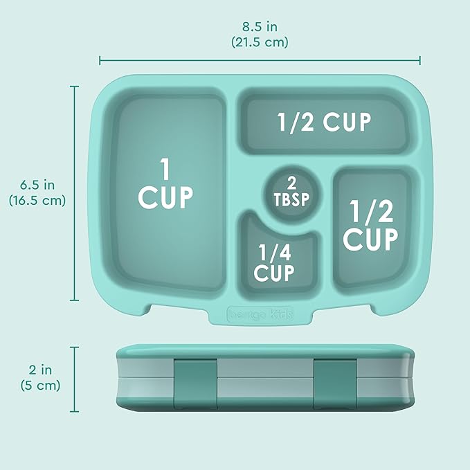 Bentgo Kids Bento-Style 5-Compartment Leak-Proof Lunch Box - Ideal Portion Sizes for Ages 3 to 7 - Durable, Drop-Proof, Dishwasher Safe, PFAS & BPA-Free & Made with Food-Safe Materials (Seafoam)