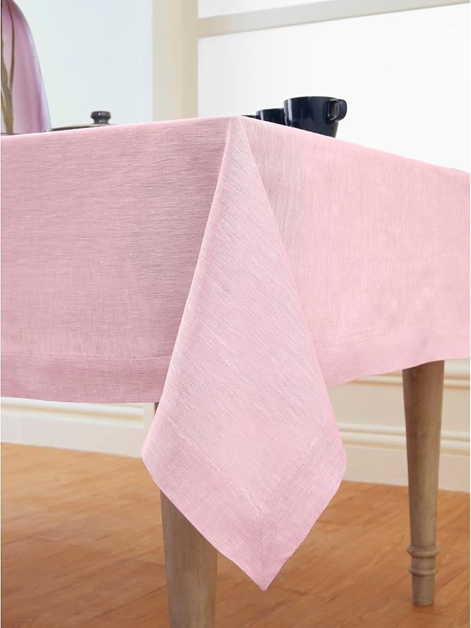 Solino Home Linen Tablecloth 60 x 90 Inch - 100% Pure Linen Bubblegum Pink Table Cloth for Rectangle Tables - Athena, Machine Washable Tablecloth for Summer, Halloween