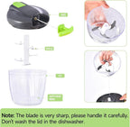 Manual Food Processor Vegetable Chopper, Portable Hand Pull String Garlic Mincer Onion Cutter for Veggies, Ginger, Fruits, Nuts, Herbs, etc., （900ml,Gray-green）