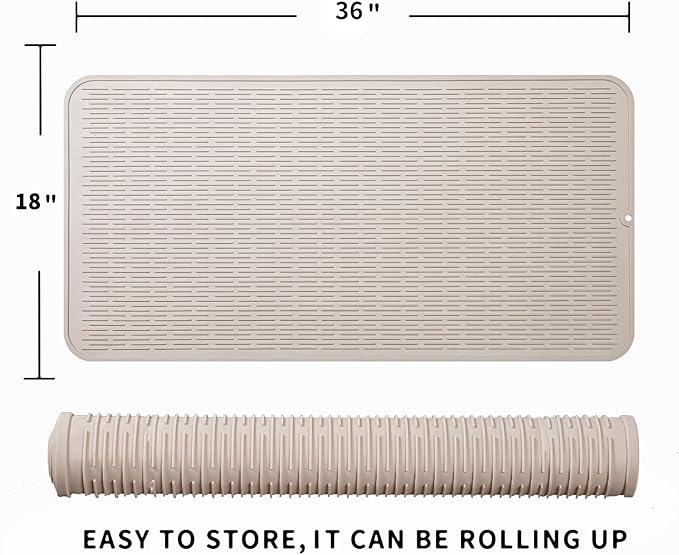 Silicone Dish Drying Mat for Multiple Usage,Easy clean,Eco-friendly,Heat-resistant Silicone Mat for Kitchen Counter or Sink,Refrigerator or Drawer Liner Tapioca 5XL 36inches x 18inches
