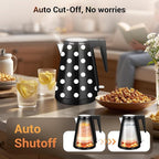 1.2L Double Wall Stainless Steel Interior Water Boiler, Cordless, 1000W Fast Boil with LED Light Coffee Pot & Tea Electric Kettle, Auto Shut-Off and Boil-Dry Protection (White Dots)