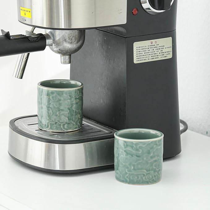 Ceramic Espresso Cups Set of 2 or 4-3oz Demitasse Cups for Coffee & Tea, No Handles, Durable & Dishwasher Safe (green, 2)