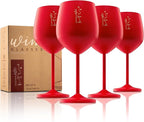 Gusto Nostro Stainless Steel Wine Glass - 18 oz - Cute, Red Unbreakable Wine Glasses for Travel, Camping and Pool - Fancy, Unique, Cool Portable Metal Wine Glass for Outdoor Events, Picnics (Set of 4)