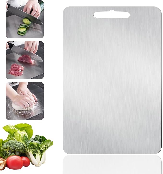Stainless Steel Cutting Board, Double Sided Cutting Boards for Kitchen, SUS 316 Food-Grade Non Toxic Stainless Steel Chopping Board for Meat, Fruit and Vegetable (15.6 x 10.8 in)