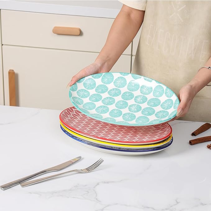 Selamica Serving Platters Ceramic, 12 Inch Serving Dishes for Party Entertaining, Oval Serving Plates for Sandwich, Appetizer, Fruit, Microwave Dishwasher Safe, Set of 4, Assorted Colors