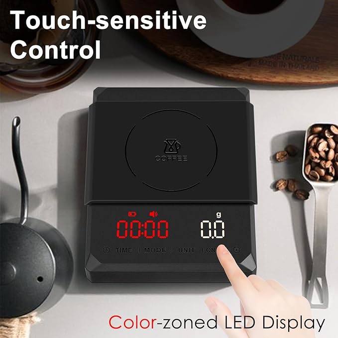 Fuzion Mini Coffee Scale with Timer - Espresso Scale Rechargeable 2kg x 0.1g Accuracy, 3-Mode Timer, LED Display, Digital Coffee Scale for Pour-Over, Espresso, Kitchen Use
