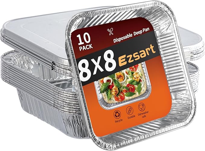 8x8 Aluminum Pans with Lids - 10 Pack Disposable Baking Pans, Heavy Duty Tin Foil Pans with Lids for Cake Baking, Cooking, Heating, Storing, Prepping Food