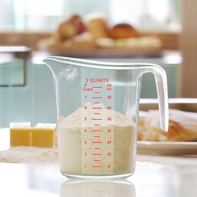 Amazing Abby - Melissa - Unbreakable Plastic Measuring Pitchers (2-Pack), Food-Grade Measuring Jugs, 8-Cup Capacity (2-Quart), Stackable and Dishwasher-Safe, Great for Oil, Vinegar, Flour, More