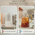 71oz Glass Pitcher with Lid, Ribbed Beverage Carafe for Hot & Cold Drinks, Water Jug with Handle for Juice, Tea, Milk, Iced Coffee – Heat Resistant Glass Serveware (1)
