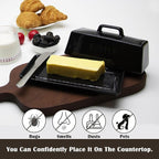 Ceramic Butter Dish With Lid for Countertop, Covered Butter Container, Large Butter Holder With Lid, Butter Tray With Handle Black