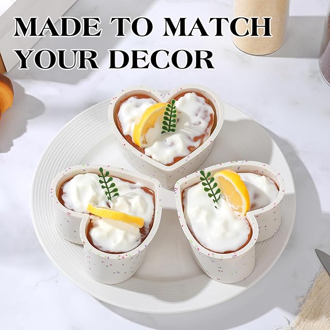 6 Inch Heart Shaped Cake Pans Small Heart Cake Pan Nonstick Silicone Molds for Baking Set of 3 (Cream)