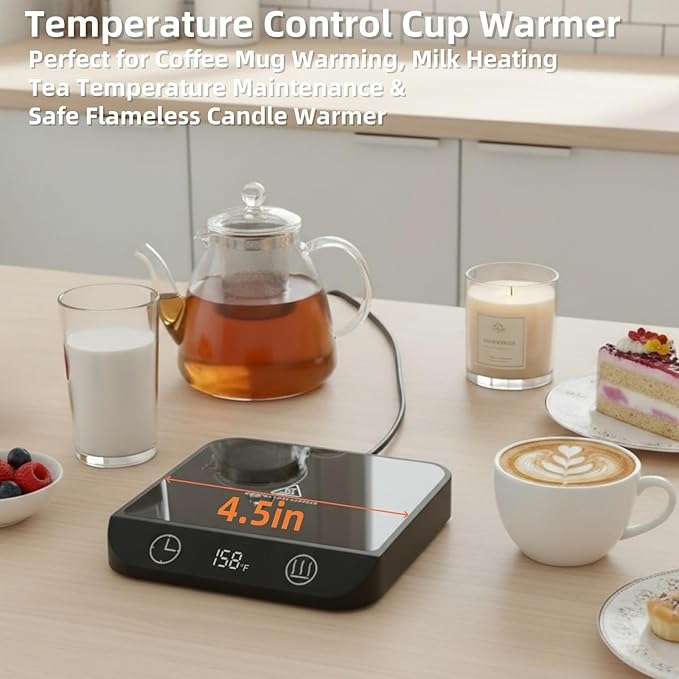 Coffee Mug Warmer, 20W Fast Heating & Constant Temperature Control, 6-Temp Settings, 1-12H Timer, Candle Warmer, Compatible with Various Cups for Coffee, Tea, Milk (Black)