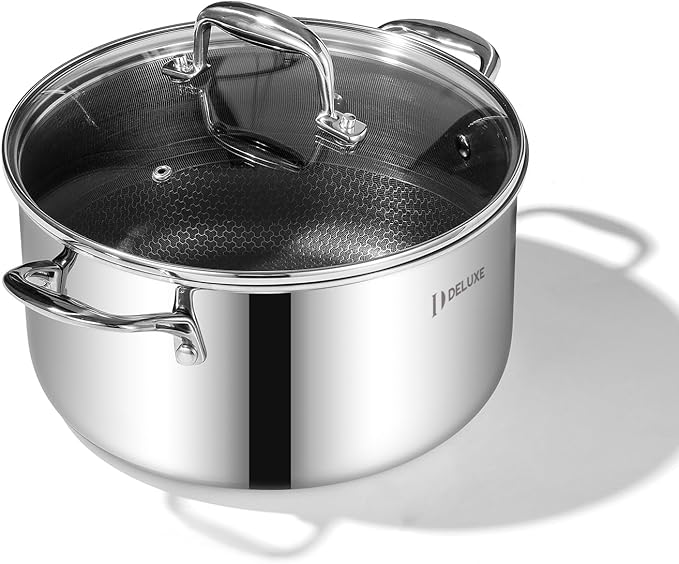 DELUXE Hybrid Ceramic Nonstick 5.4-Quart Dutch Oven with Tempered Glass Lid, Dishwasher Oven Safe, Induction Ready, PFOA Free Compatible with All Cooktops