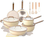 22Pcs Pots and Pans Set Non Stick, Ceramic Nonstick Cookware Set, Kitchen Induction Pots and Pans Cooking Set with Stay Cool Handles, without PFOA, PTFE or PFAS, Cream Yellow