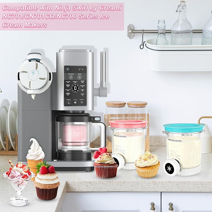 4 Pack Creami Swirl Pints and Lids Compatible with Ninja Swirl Ice Cream NC700 NC701 Series & Soft Serve Makers, BPA-Free, Dishwasher Safe, 16oz Cup, 5 Years Warranty