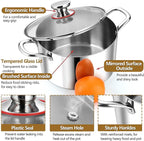 P&P CHEF 8 Quart Tri-Ply Stainless Steel Stock Pot, 8 Qt Stockpot Pasta Cooking Pot with Visible Lid for Soup Vegetable, Induction Cookware for All Stoves, Sturdy & Double Handle, Dishwasher Safe