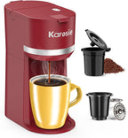 Single Serve Coffee Maker for K-Cup and Ground Coffee, Fast Brew, 6-12 oz Brew Sizes One Cup Coffee Machine Fits 5.5" Mugs, One-Button Small Coffee Maker with Descaling Reminder, Red