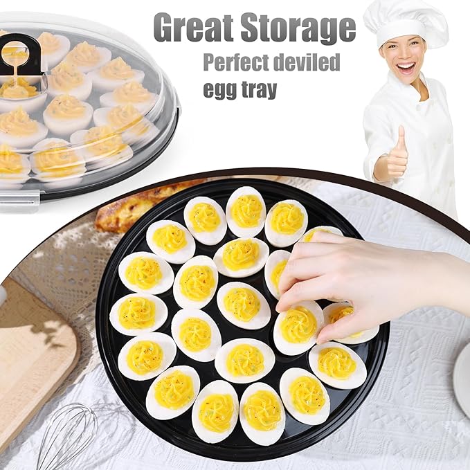 HANSGO Deviled Egg Containers with Lid, 3PCS Deviled Egg Platter Carrier Holder Trays with 66 Slots for Party and Home Kitchen, Black