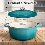 Zulay Kitchen 7.7 Quart Enameled Cast Iron Dutch Oven with Lid, Silicone Trivet & Heat Pad – Premium Durability & Oven Safe up to 500°F – Heavy Duty Cookware Perfect for Bread Baking, Stews, Braising & Roasting – Light Blue