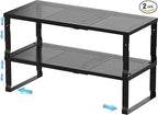 Expandable Spice Rack & Kitchen Cabinet Organizer - Stackable, Adjustable Shelves for Cabinets, Countertops, Cupboards & Pantries(2 Packs/Large/Black)